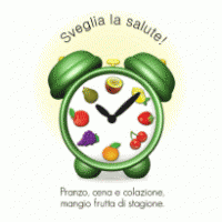 Sveglia la Salute! Pranzo, cena e colazione, mangio frutta di stagione. logo vector logo